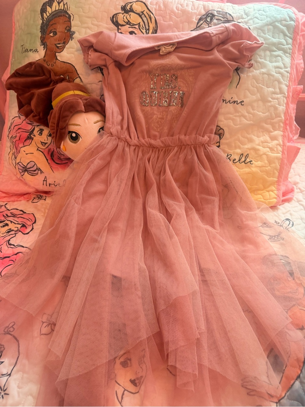 Joyfolie Pink Layered Tulle Dress with Glitter 'The Queen' Detail